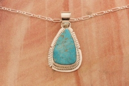 Genuine Kingman Turquoise Sterling Silver Native American Pendant